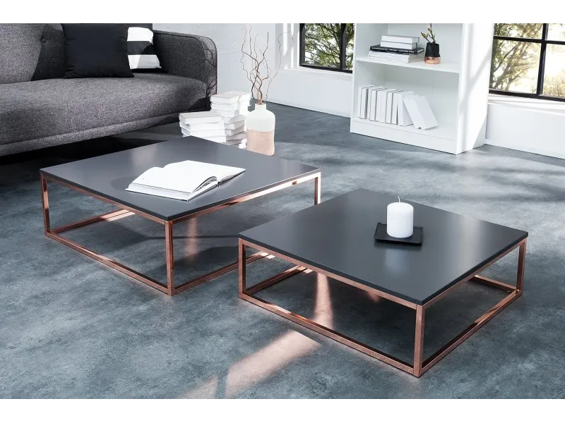 Ensemble de 2 tables basses design coloris anthracite et cuivre