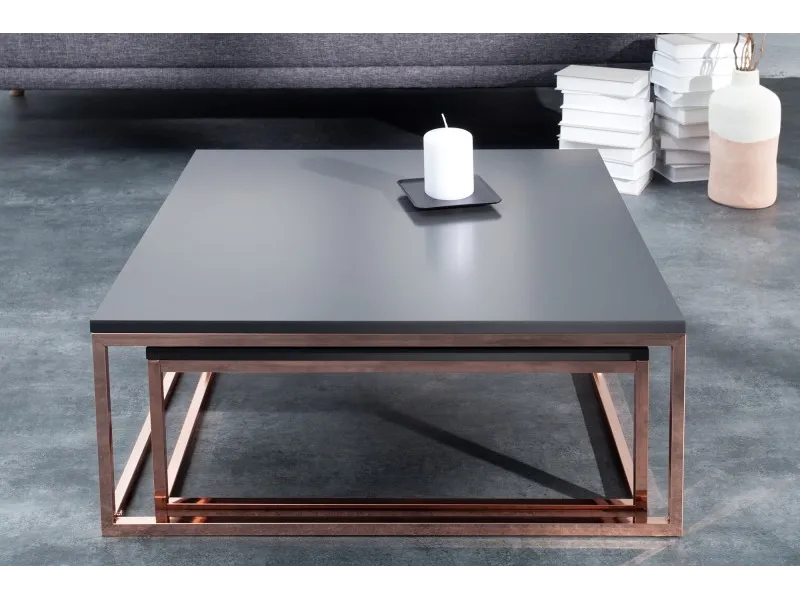 Ensemble de 2 tables basses design coloris anthracite et cuivre