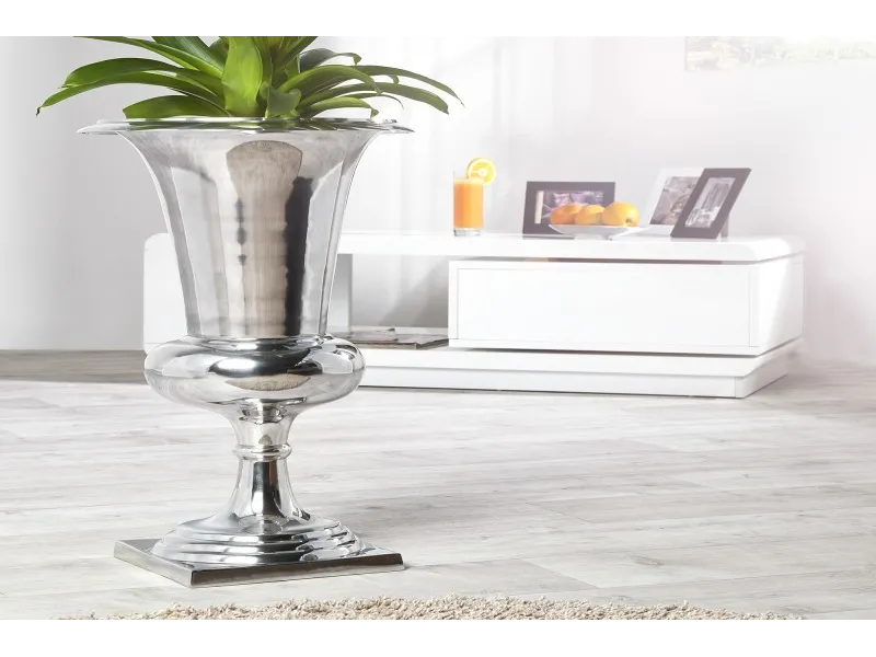 Vase décoratif coloris argenté en métal-aluminium