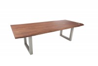 Table à manger design de 200cm coloris naturel en bois massif et en acier inoxydable.