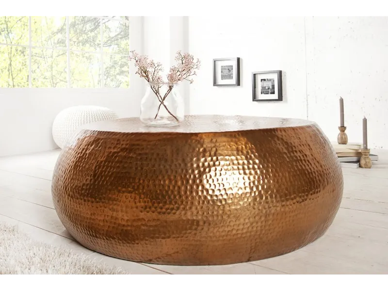 Table basse 80 cm ronde en aluminium coloris cuivre