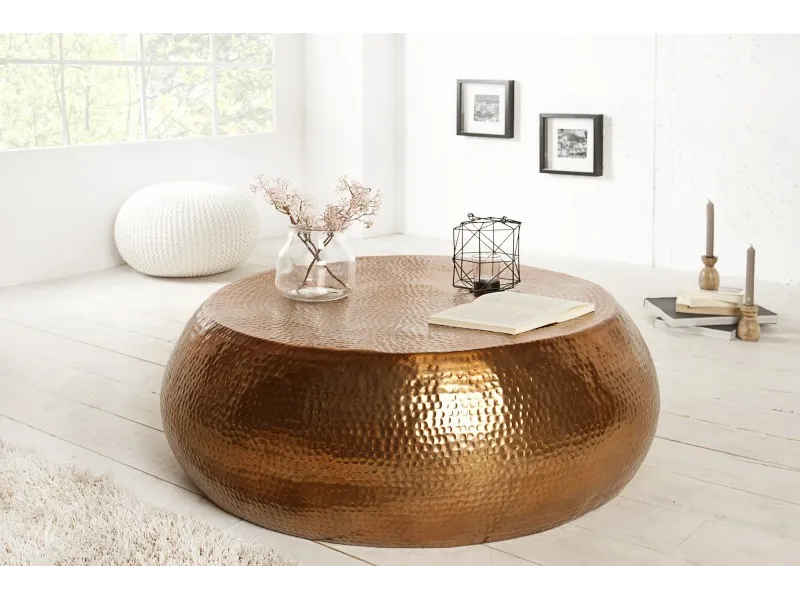 Table basse 80 cm ronde en aluminium coloris cuivre
