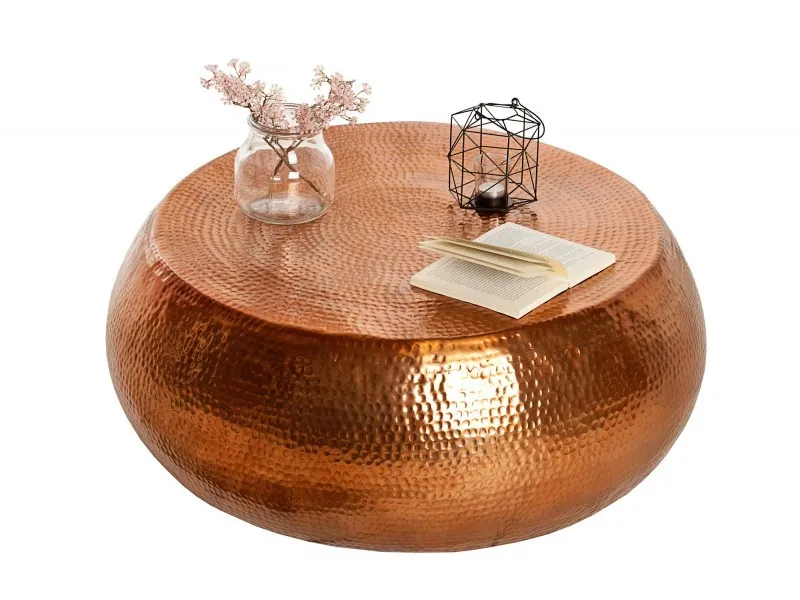 Table basse 80 cm ronde en aluminium coloris cuivre