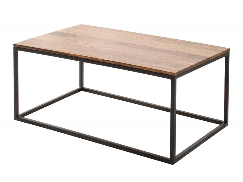 Table de salon contemporaine de 100cm en bois massif et métal coloris naturel et noir