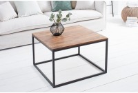 Table de salon contemporaine de 70cm en bois massif et métal coloris naturel et noir