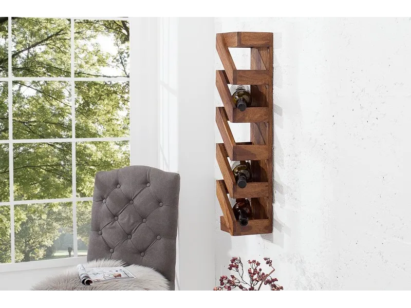 Porte-bouteilles mural design coloris naturel à 5 espace de rangement