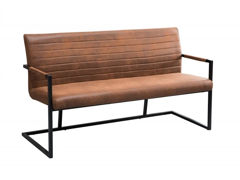 Banc design rembourré coloris brun vintage en mircofibre avec piétement en métal