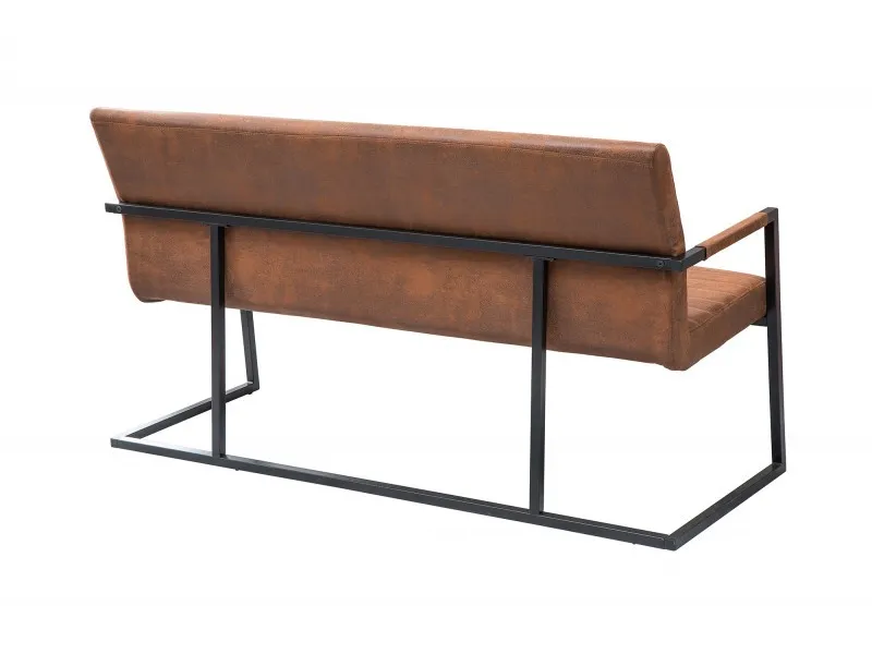Banc design rembourré coloris brun vintage en mircofibre avec piétement en métal