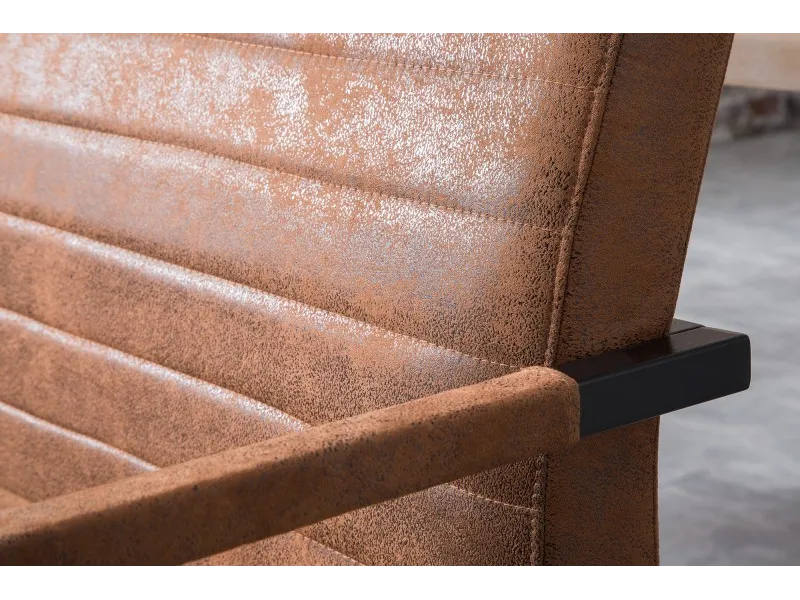 Banc design rembourré coloris brun vintage en mircofibre avec piétement en métal