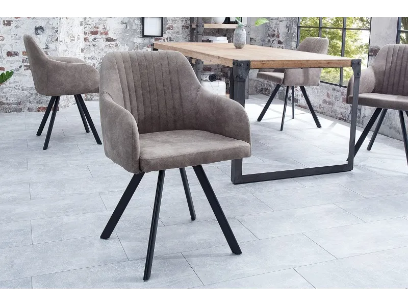 Chaise de salle à manger design vintage de couleur gris taupe en microfibre