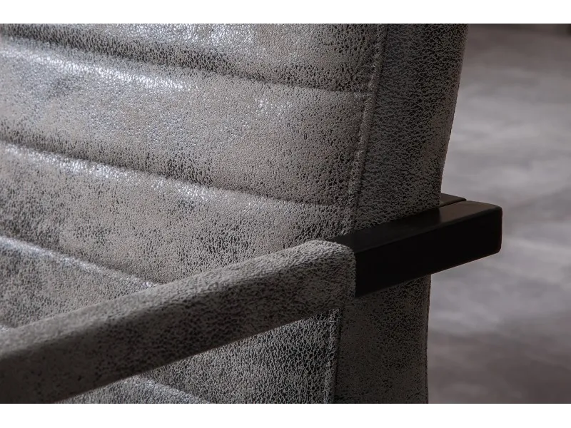 Banc design coloris gris antique en microfibre avec piétement en métal