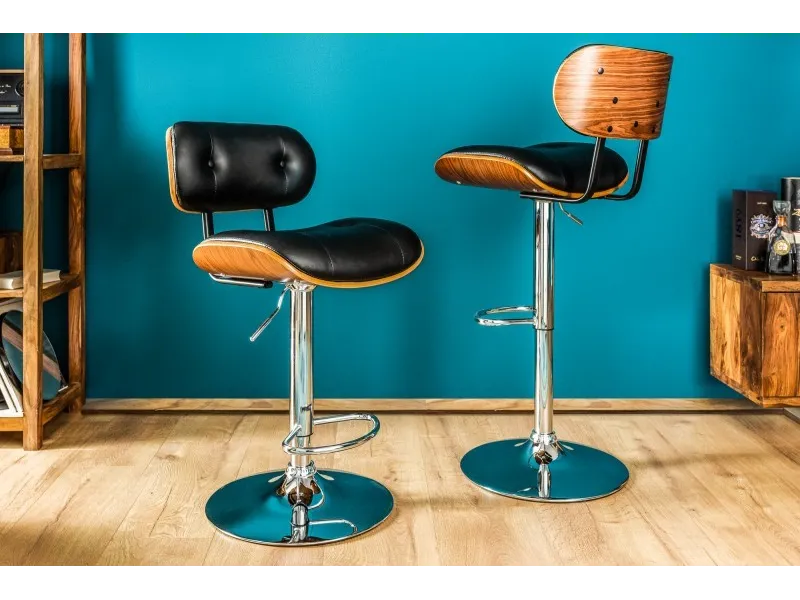 Tabouret de bar design rétro de couleur noire avec piétement réglable