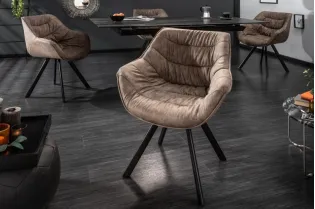 Lot de 2 Chaises design scandinave de salle à manger coloris taupe en microfibre avec piétement en métal