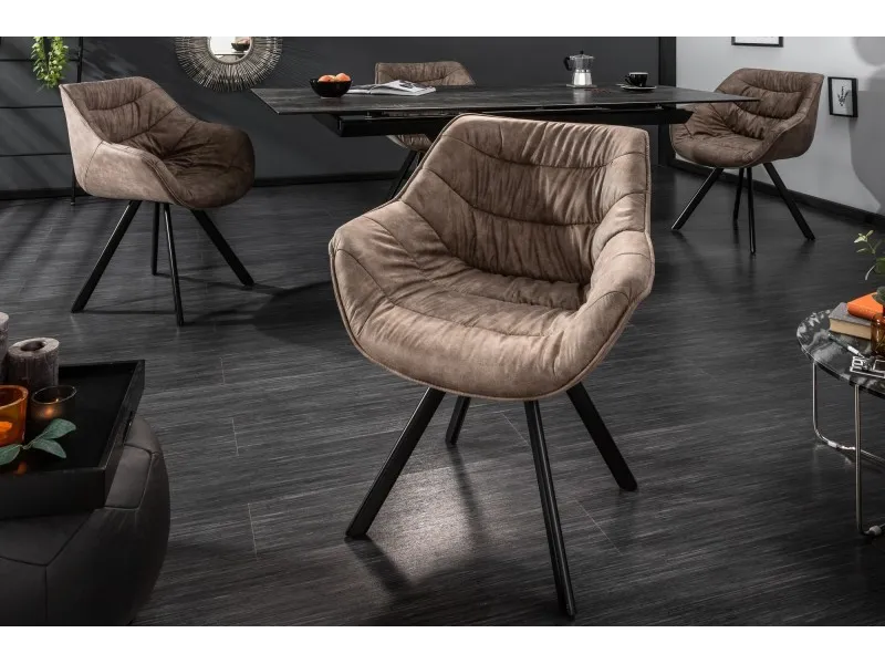 Lot de 2 Chaises design scandinave de salle à manger coloris taupe en microfibre avec piétement en métal