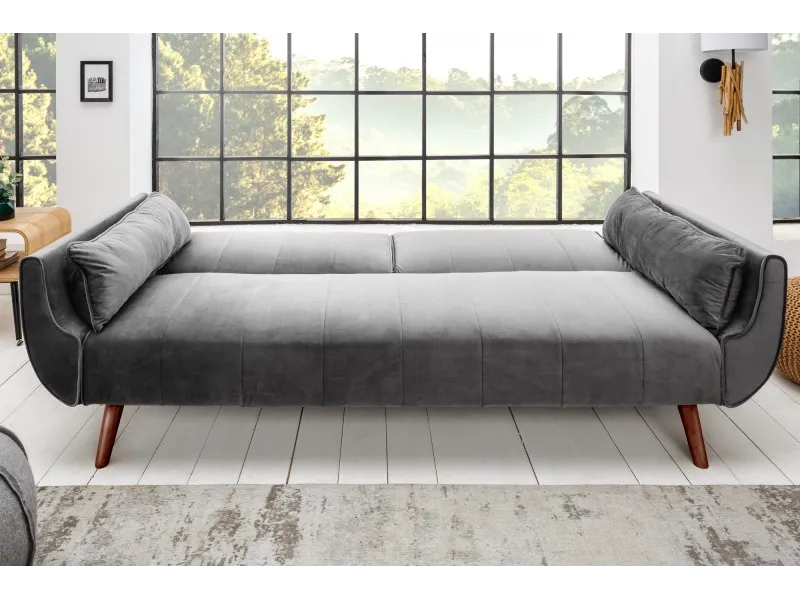Canapé convertible design scandinave coloris gris argenté en velours
