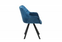Chaise design scandinave de salle à manger coloris bleu en microfibre avec piétement en métal
