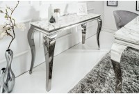 Élégante table design BAROQUE 140cm en acier inoxydable et marbre blanc
