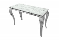 Élégante table design BAROQUE 140cm en acier inoxydable et marbre blanc