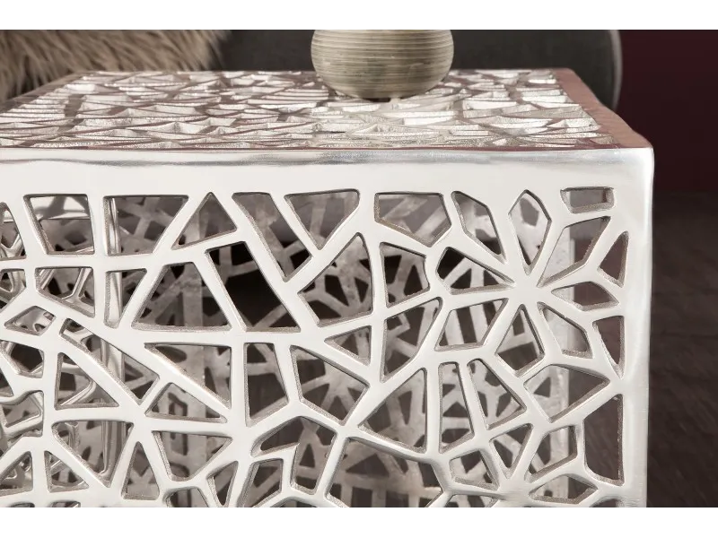 Ensemble de 2 tables basses faites à la main ABSTRACT 49cm argentées