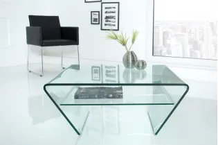 Table basse contemporaine en verre 70cm avec étagère transparente