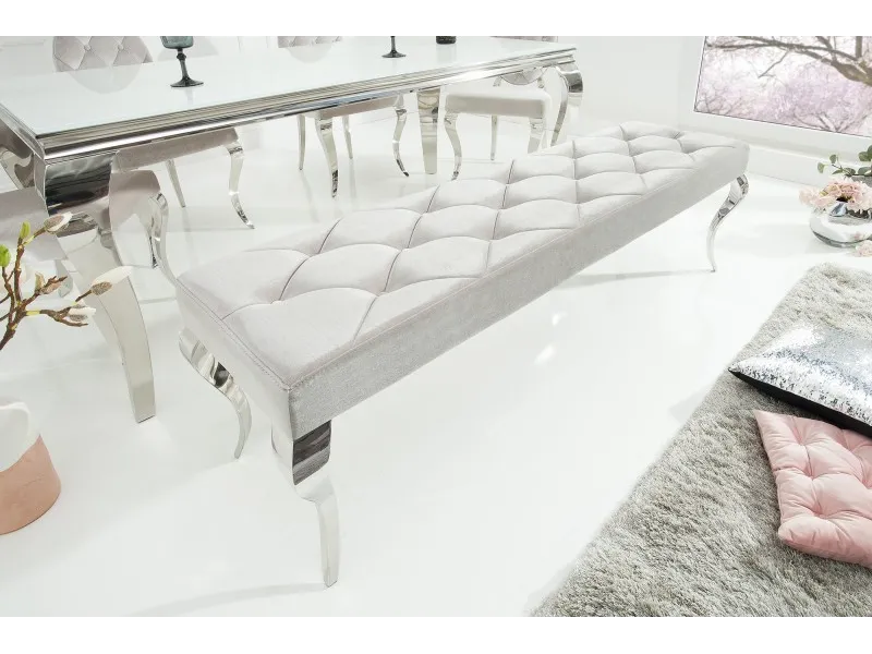 Banquette design BAROQUE 172cm en velours et acier inoxydable