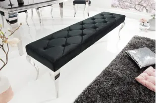 Banquette design BAROQUE 172cm en velours noir et acier inoxydable
