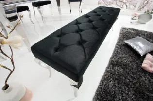 Banquette design BAROQUE 172cm en velours noir et acier inoxydable 2