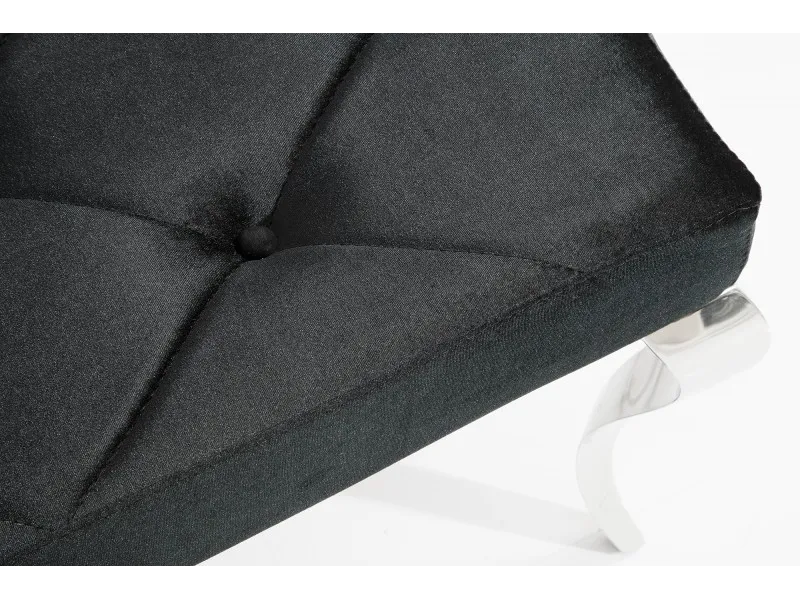 Banquette design BAROQUE 172cm en velours noir et acier inoxydable