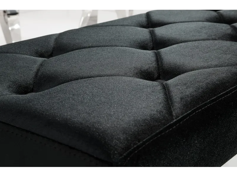 Banquette design BAROQUE 172cm en velours noir et acier inoxydable