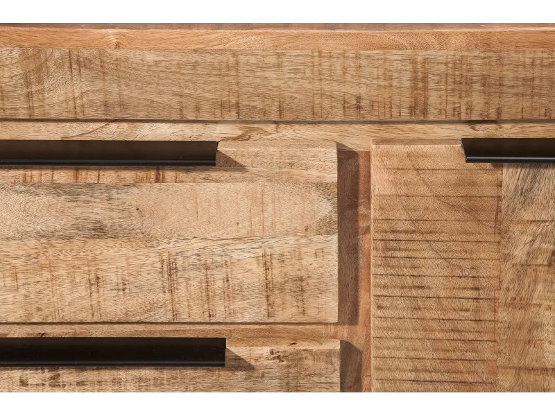 Bahut design industriel de couleur naturelle en bois massif à 2 portes et 3 tiroirs