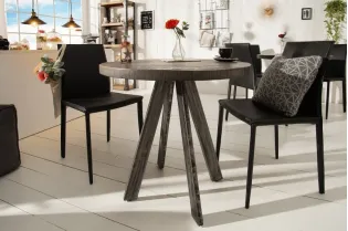 Table à manger 80cm haute de style industriel coloris gris en bois massif et métal 2