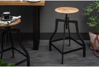 Tabouret de bar design industriel de 60-74 cm coloris naturel et noir en bois massif et métal