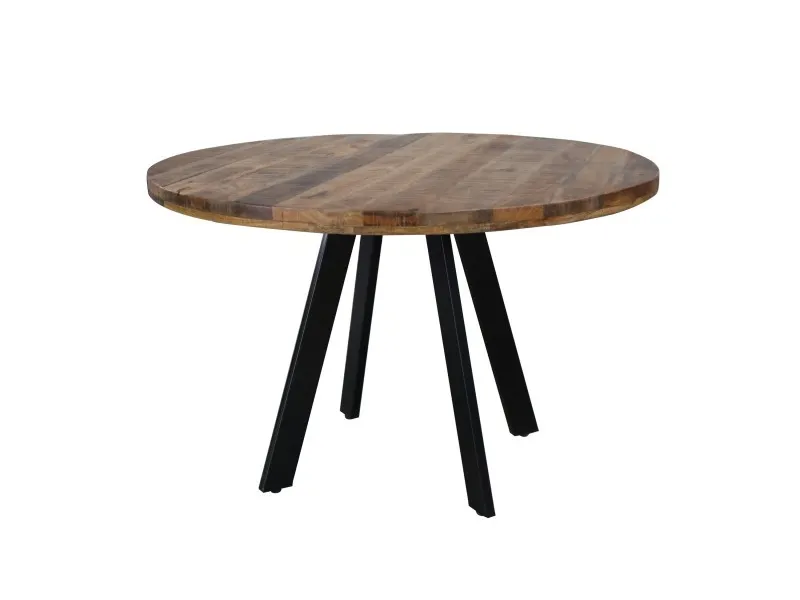 Table à manger design rond de 120 cm coloris naturel et noir en bois massif et métal
