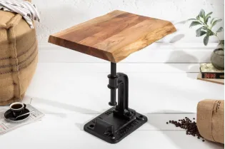 Table d'appoint design industriel coloris naturel et noir en bois massif et métal