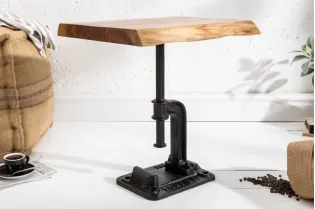 Table d'appoint design industriel coloris naturel et noir en bois massif et métal 2