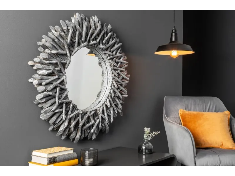 Miroir design naturel en bois flotté de couleur gris