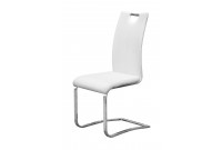Chaise simili cuir avec piétement en acier chromé, Coloris blanc