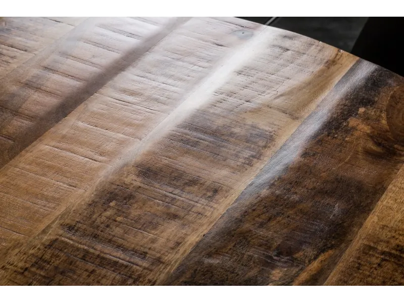 Table à manger design rond de 120 cm coloris naturel et noir en bois massif et métal