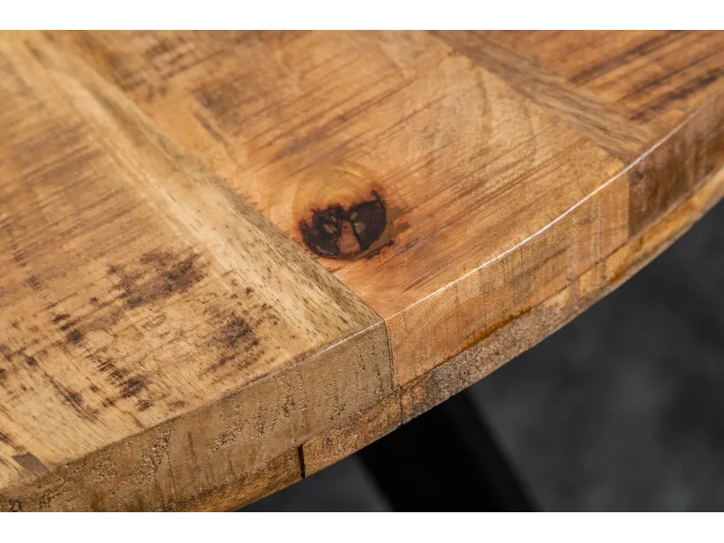 Table à manger design rond de 120 cm coloris naturel et noir en bois massif et métal
