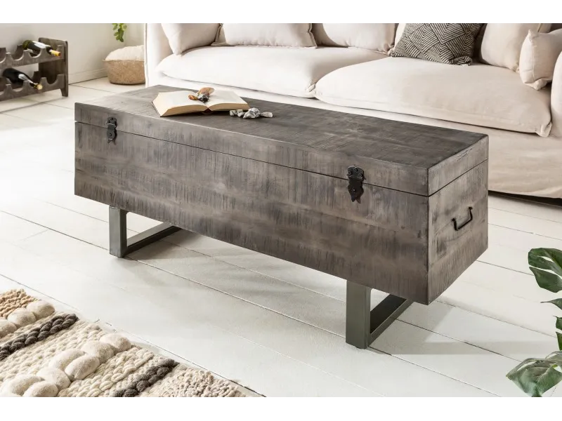 Banc coffre de 115cm en bois massif coloris gris