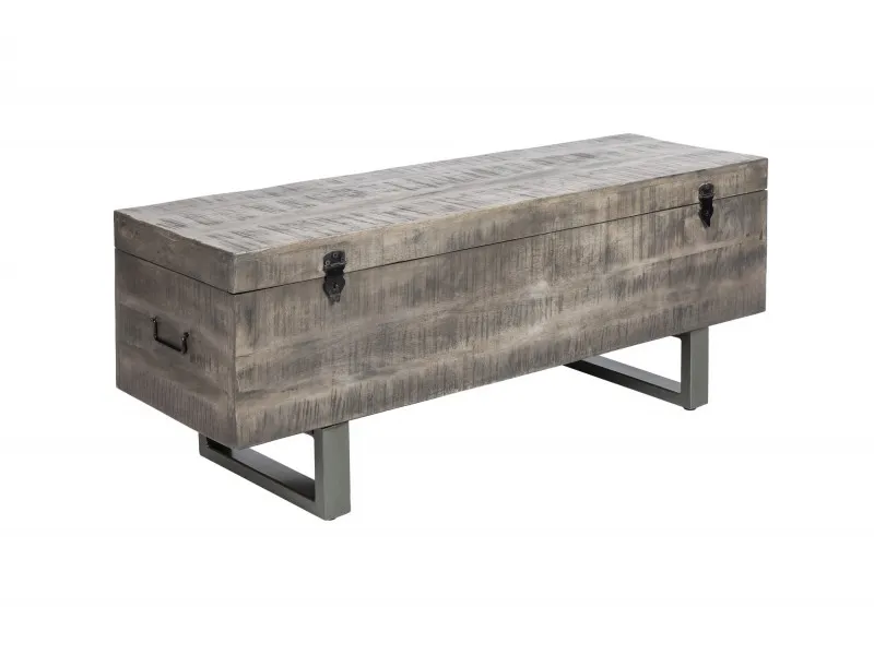 Banc coffre de 115cm en bois massif coloris gris
