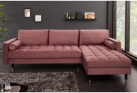 Canapé d'angle VELVET capitonné coloris rose foncé