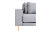 Canapé d'angle droit design coloris gris clair en tissu avec des pieds en bois naturel