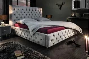 Lit design 180x200cm Chesterfield en velours coloris gris argent 2