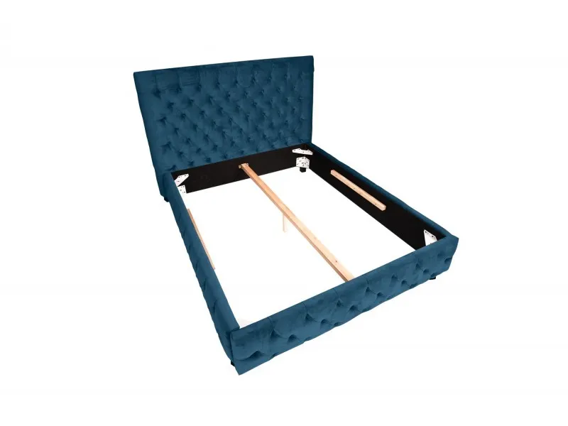 Lit design 180x200cm Chesterfield en velours coloris bleu