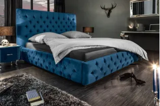 Lit design 160x200cm Chesterfield en velours coloris bleu