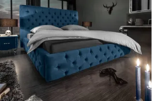 Lit design 160x200cm Chesterfield en velours coloris bleu 2