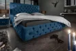 Lit design 160x200cm Chesterfield en velours coloris bleu