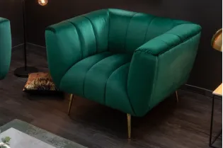 Fauteuil Rétro en Velours Vert Émeraude avec Pieds Dorés 2