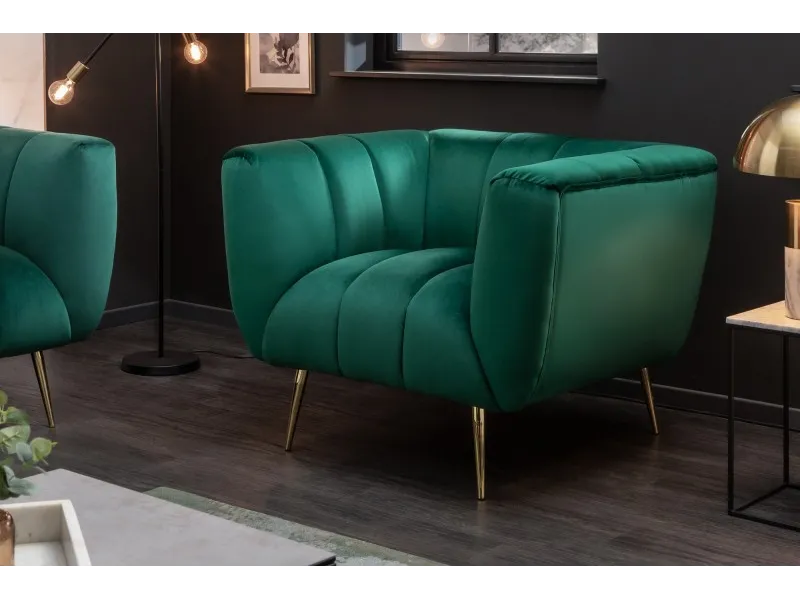 Fauteuil Rétro en Velours Vert Émeraude avec Pieds Dorés